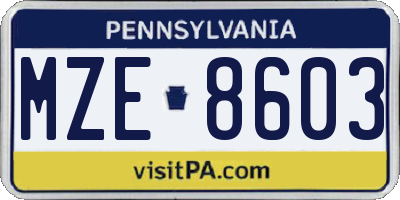 PA license plate MZE8603