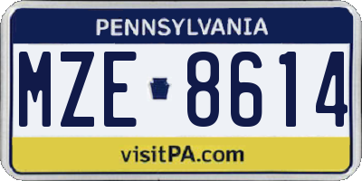 PA license plate MZE8614