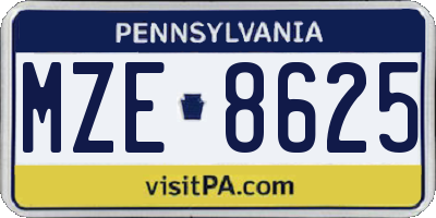 PA license plate MZE8625