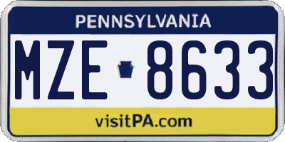 PA license plate MZE8633