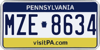 PA license plate MZE8634