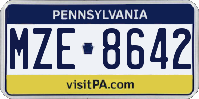 PA license plate MZE8642