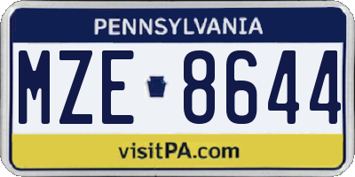 PA license plate MZE8644