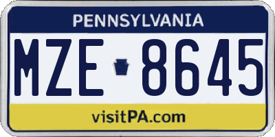 PA license plate MZE8645