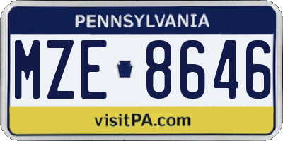PA license plate MZE8646