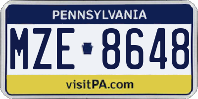 PA license plate MZE8648