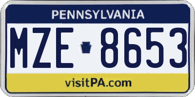 PA license plate MZE8653