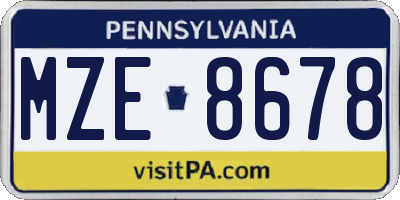 PA license plate MZE8678