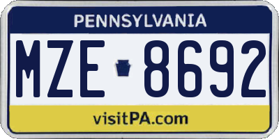 PA license plate MZE8692