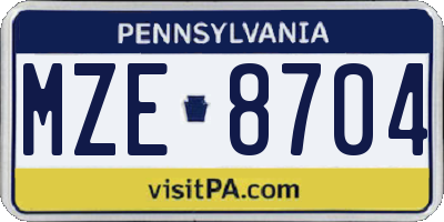 PA license plate MZE8704