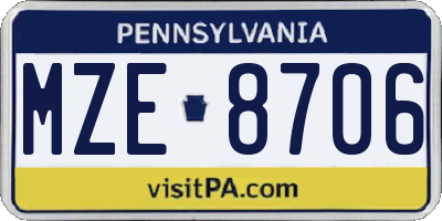 PA license plate MZE8706