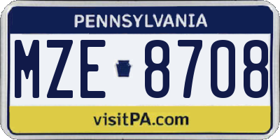 PA license plate MZE8708
