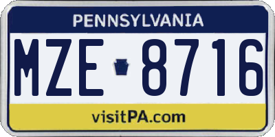 PA license plate MZE8716