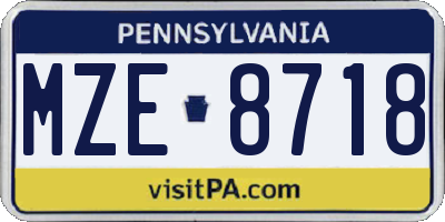 PA license plate MZE8718
