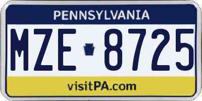 PA license plate MZE8725