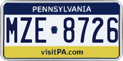 PA license plate MZE8726