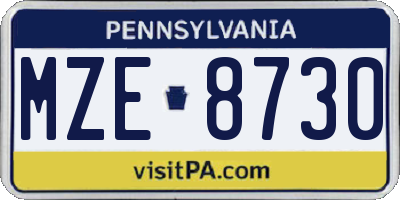 PA license plate MZE8730