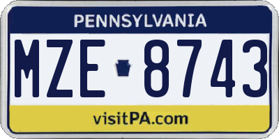 PA license plate MZE8743