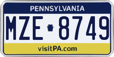 PA license plate MZE8749