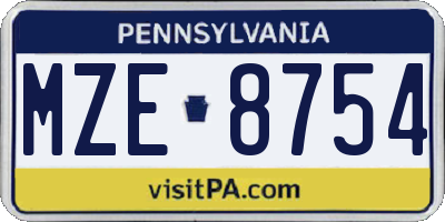 PA license plate MZE8754