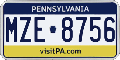 PA license plate MZE8756
