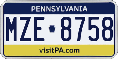 PA license plate MZE8758