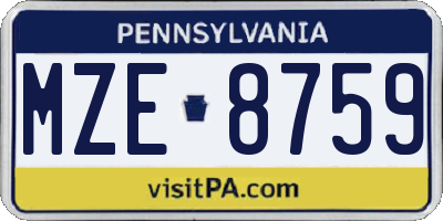 PA license plate MZE8759