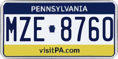 PA license plate MZE8760