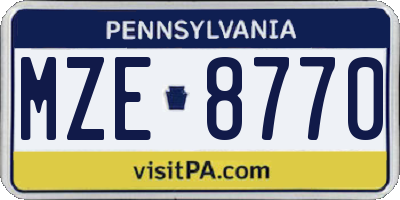 PA license plate MZE8770