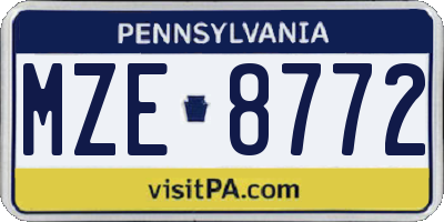 PA license plate MZE8772