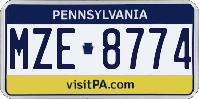 PA license plate MZE8774