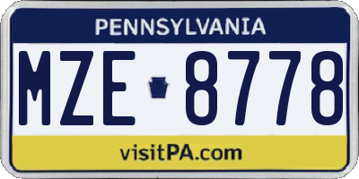 PA license plate MZE8778