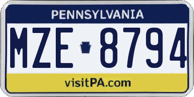 PA license plate MZE8794