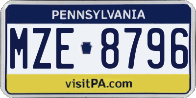 PA license plate MZE8796