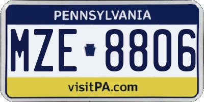 PA license plate MZE8806