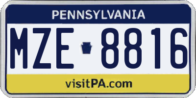 PA license plate MZE8816
