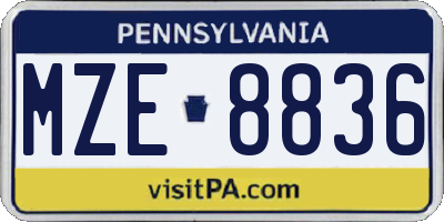 PA license plate MZE8836