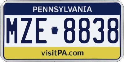 PA license plate MZE8838