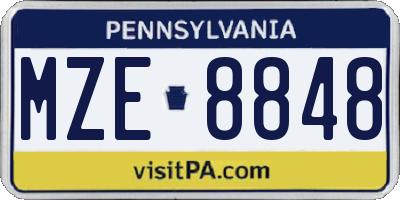 PA license plate MZE8848
