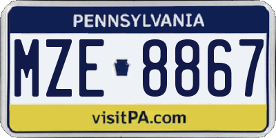 PA license plate MZE8867