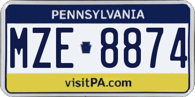 PA license plate MZE8874