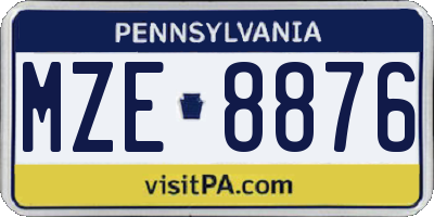 PA license plate MZE8876