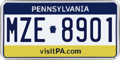 PA license plate MZE8901