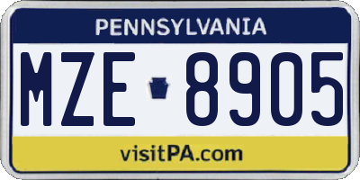 PA license plate MZE8905
