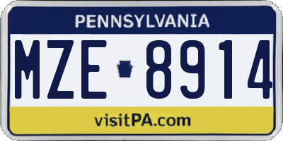 PA license plate MZE8914