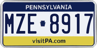 PA license plate MZE8917
