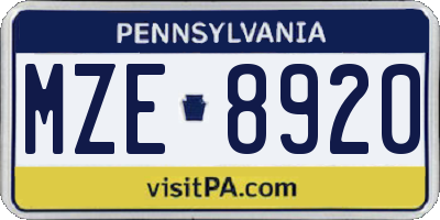 PA license plate MZE8920