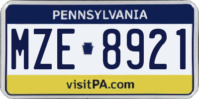 PA license plate MZE8921