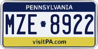 PA license plate MZE8922