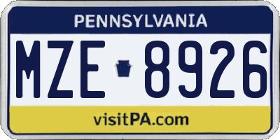 PA license plate MZE8926